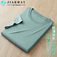 JIARMAY純棉液氮T恤男夏季薄款冰絲圓領(lǐng)體恤男寬松薄透氣上衣男裝 綠色【垂感抗皺】 2XL