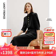 朗姿復(fù)古通勤春季新款氣質(zhì)小黑裙小眾設(shè)計(jì)感別致襯衫連衣裙 黑色2 2XL