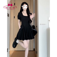 蜜樂奇法式氣質(zhì)短袖連衣裙子女春夏季氣質(zhì)蓬蓬花苞裙收腰顯瘦小個(gè)子短裙 黑色【短款】 絕美奶fufu女夏季短裙可甜可鹽 XL (建議120斤以下)