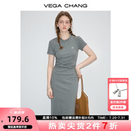 VEGA CHANG連衣裙女2025年夏季新款顯瘦氣質(zhì)減齡長(cháng)裙高級感t恤裙子 花灰色 M