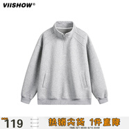 viishow復(fù)古日系純色半拉鏈套頭衛(wèi)衣男春季寬松情侶百搭休閑上衣 花灰色 2XL