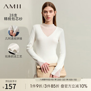 AMII冬季新款仙氣半高領(lǐng)微透視拼接修身毛衣女百搭打底上衣12244002 米白 M