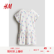 H&M童裝女童連衣裙2025夏季新款寬松圓領(lǐng)飛袖印花棉質(zhì)T恤裙1276675 白色/花卉 90 90/52 (1.5-2Y)
