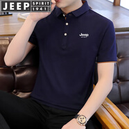 JEEP SPIRIT吉普短袖T恤男夏季POLO衫男翻領(lǐng)上衣商務(wù)男修身休閑半袖體恤 藍橙 4XL （180斤-195斤）