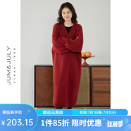 嘉茱莉新款長款針織開衫外套女寬松針織上衣V領(lǐng)中長款毛衣毛衫 正紅色 F