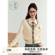 紫涵（ZIHAN）紫涵學(xué)院風(fēng)V領(lǐng)針織開(kāi)衫女秋季修身顯瘦單排扣毛衣外套潮 米金 L