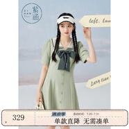紫涵（ZIHAN）紫涵學院風連衣裙女夏季甜美撞色翻領(lǐng)收腰小個子A字短裙 海藻綠 L