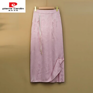 皮爾卡丹新中式國風(fēng)提花半身裙女春秋新款修身包臀開(kāi)叉半裙中長(cháng)一步裙子夏 粉紅色 XL