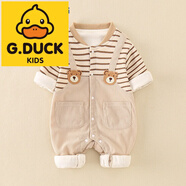 G.DUCKKIDS滿(mǎn)月嬰兒衣服秋裝連體衣男寶寶背帶洋氣抱衣加絨爬服秋冬保暖外套 咖色 90cm