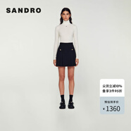 SANDRO秋冬款女裝高腰百褶花呢黑色半身裙短裙SFPJU00987 黑色 34