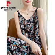 皮爾卡丹（pierre cardin）吊帶連衣裙夏2025新款大碼女裝氣質(zhì)垂感顯瘦洋氣印花減齡無(wú)袖裙子 黑底繁花 4XL 150-170斤