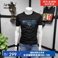 Airmiuu國際一線品牌潮牌T恤歐洲春夏季潮牌短袖T恤男印花刺繡圓領上衣 黑色501鹿頭款 （禮盒包裝） XL （135-150）