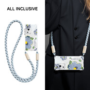 哈界 適用華為P60手機殼p60Pro新款掛脖p60art可背斜挎掛繩硅膠夏幸運之花四角防摔女保護套 透明-幸運之花藍-掛件B186 華為P60ART