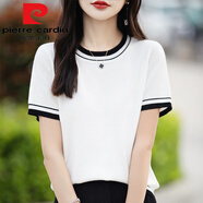 皮爾卡丹（pierre cardin）夏季女裝2025新款寬松短袖t恤女薄款絲光棉針織衫氣質(zhì)體.恤上衣 白色今年流行的輕奢品牌 M 95-110斤