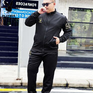 花花公子大碼男裝春秋季加肥加大寬松胖子休閑衣服長(zhǎng)褲潮流運(yùn)動(dòng)衛(wèi)衣男套裝 黑色D37春秋套裝 4XL (建議160-180斤)