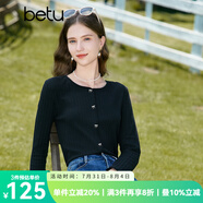 百圖betu女裝秋新款T恤圓領(lǐng)長袖精致蝴蝶結(jié)紐扣針織T恤女2308T19 黑色 L
