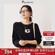 帕羅（PALUOPO）圓領(lǐng)套頭毛衣兔毛羊毛加厚字母提花長(cháng)袖秋冬厚款保暖時(shí)尚針織毛衫 黑色 M 100