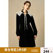 獨束大碼女裝可脫卸領(lǐng)子小立領(lǐng)連衣裙2024冬季新款收腰顯瘦絲絨裙 絲絨黑 L (尺碼：2)
