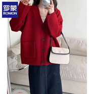 羅蒙（ROMON）開衫針織衫女2025秋季新款外穿中長款毛衣打底衫外套紅色上衣女 紅色 L