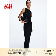 H&M女裝連衣裙2025秋新款褶皺迷笛裙無袖晚禮服圓領修身裙1268130 黑色 S 160/88