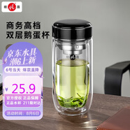明霞玻璃杯男雙層高硼硅加厚防燙家用便攜車載鵝蛋泡茶水杯210ml黑色