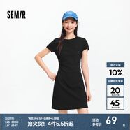 森馬（Semir）連衣裙女收腰T恤裙小心機(jī)夏季2025新款繡花圓領(lǐng)短裙簡約休閑 黑色90001 L