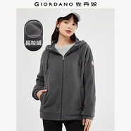 佐丹奴外套女搖粒絨品牌膠章寬松連帽拉鏈衛衣開(kāi)衫女05373854