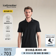 icebreaker25新品美利奴羊毛男150Tech Lite可機(jī)洗短袖T恤Polo衫舒適透氣 0A56WK-黑色001-亞版-新品 L