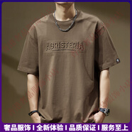 MARKLESSTRSV品牌男士重磅鋼印t恤男夏季純棉寬松大碼圓領(lǐng)短袖體恤衫美式 淺咖啡 M 適合110-130斤