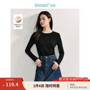 茵曼（INMAN）桑蠶絲羊毛氣質(zhì)毛衣2024秋季女裝新款花邊圓領(lǐng)長袖套頭針織衫 黑色 S