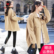 AEMAPE 短外套女2025春秋冬季新款中長款牛仔外套女韓版時(shí)尚休閑 卡其色 S _80-100斤