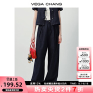 VEGA CHANG襯衫女2025新款夏通勤休閑翻領(lǐng)蝴蝶結(jié)系帶短袖襯衣外套 深牛仔藍(lán)（牛仔褲） M