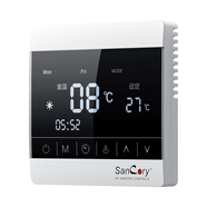 SANCORY水電地暖氣溫度控制面板 曲面屏觸摸按鍵定時(shí)開(kāi)關(guān)雙溫雙控可編程 水暖|白色|8903