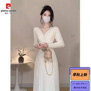 皮爾卡丹（pierre cardin）春秋新款氣質(zhì)溫柔甜美修身設計感公主風(fēng)顯瘦毛衣裙打底針織連衣裙 淺杏色 XS 現貨