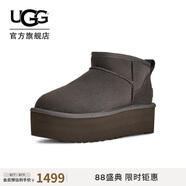 UGG冬季女士舒適時尚經(jīng)典厚底保暖雪地靴1135092CHRC|炭灰色 39