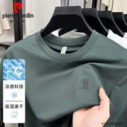 皮爾卡丹（pierre cardin）2025夏季新款短袖t恤男士圓領無痕冰絲涼感寬松上衣半袖體恤衫 短袖25269灰綠 XL 推薦【130-155斤】