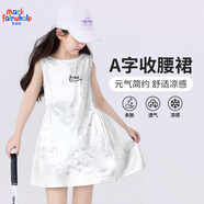 馬克華菲夏季裙子女童無(wú)袖運(yùn)動(dòng)連衣裙涼感速干休閑百搭中裙女孩A字裙 M微笑貓K灰色 150
