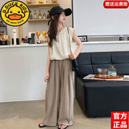 G.DUCKKIDS女童夏裝套裝2025新款中大童時(shí)尚休閑女童短袖山本薄褲夏季兩件套 無袖咸菜色 【上衣+褲子】 150 尺碼11~12歲【140-150cm】