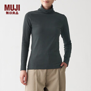 無(wú)印良品 MUJI 女式 彈力羅紋編織 高領(lǐng)長(zhǎng)袖T恤 BBM01A1A 炭灰色 L