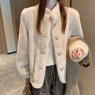恒源祥年輕款立領(lǐng)仿水貂毛環(huán)保皮草女2025冬季短款皮毛一體毛毛外套上衣 杏色 S