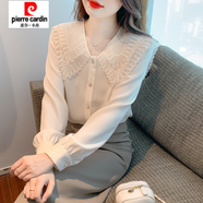 皮爾卡丹（pierre cardin）法式時(shí)髦娃娃領(lǐng)長(cháng)袖雪紡衫女早秋季春裝新款洋氣時(shí)尚小衫上衣 杏色 S 【80-95斤】