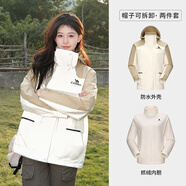 駱駝（CAMEL）風(fēng)暴戶(hù)外暴雨防水沖鋒衣女三合一工裝外套登山服   M