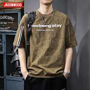 JASONWOOD短袖T恤男夏季寬松簡(jiǎn)約百搭衣服新款潮流透氣彈力圓領(lǐng)休閑衣服 9018深卡其色 XL