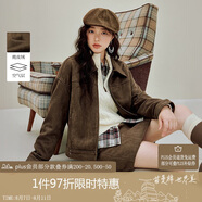 茵曼空氣層麂皮絨短外套2025秋女裝新款復(fù)古美拉德夾克 咖啡色 S