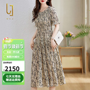 OLJ高檔品牌連衣裙女2025年夏季新款時(shí)尚氣質(zhì)優(yōu)雅復(fù)古圓領(lǐng)碎花裙子 米色 L 【111-120斤】
