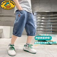 G.duck男童夏裝牛仔短褲2025五分褲夏薄款新款洋氣兒童裝潮男孩休閑中褲 牛仔貼布 160 cm