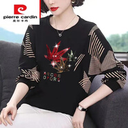 皮爾卡丹（pierre cardin）品牌【撿漏】中年長袖T恤女22年新款冬季裝寬松女裝蝙蝠衫遮肚子 黑色【楓葉款】 L 100-115斤