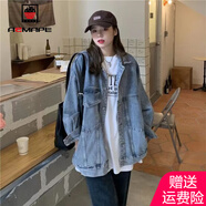 AEMAPE牛仔外套女寬松遮臀上衣2025春秋季新款復古港風(fēng)短外套女裝 藍色 M