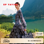EP雅瑩藍標系列丨網(wǎng)紗印花燈籠袖連衣裙女 夏季商場同款4671A 藏青 XL
