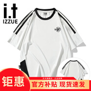 IZZUE潮牌短袖t恤男士夏季圓領高端時尚印花涼感寬松休閑半袖男生體恤 I-2511米白 M （165-170cm/90-120斤）